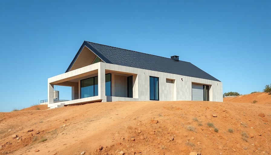 Modern concrete house in Tama architecture, minimalist style.