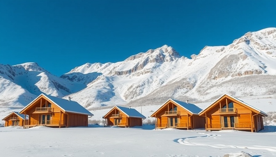 Luxurious cabins in Kazakhstan surrounded by snowy mountains.