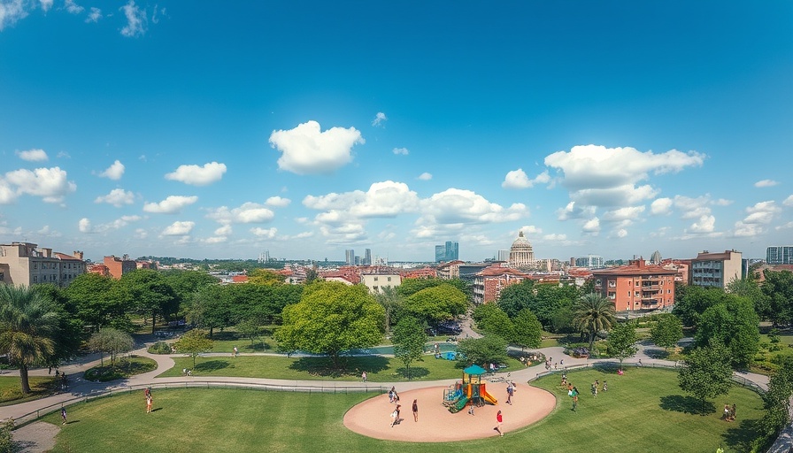 A lively Pavuna Park in Rio de Janeiro with community activity and greenery.