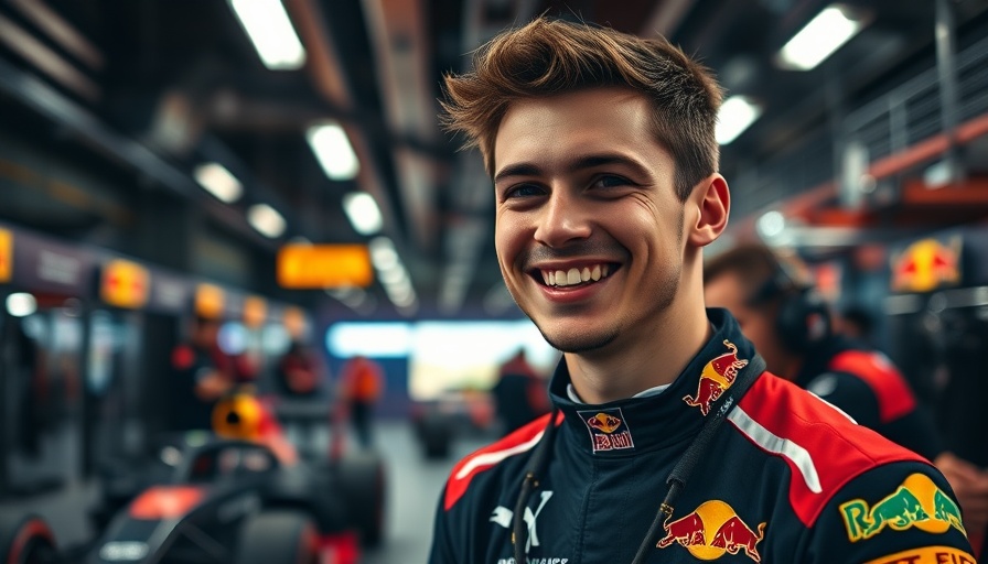 Yuki Tsunoda Red Bull Racing team smiling in Formula 1 garage