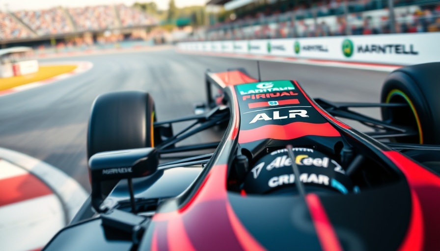 Formula 1 car in action at Suzuka, showcasing vibrant design.