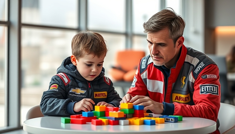 Formula 1 Fan Connection: Child and adult engaged with colorful bricks indoors.