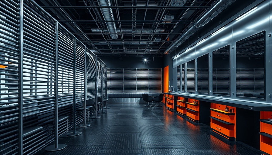 Modern industrial STUDS Hair Salon design with metal slat partitions.
