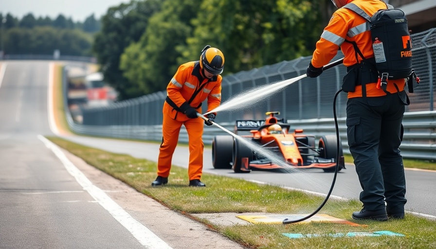 Track marshals and firefighter maintaining Formula One safety protocols.