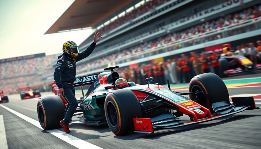 Exciting Formula One race finish with team celebration.