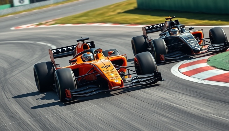 Formula One cars in action on a race track, showcasing speed and precision.