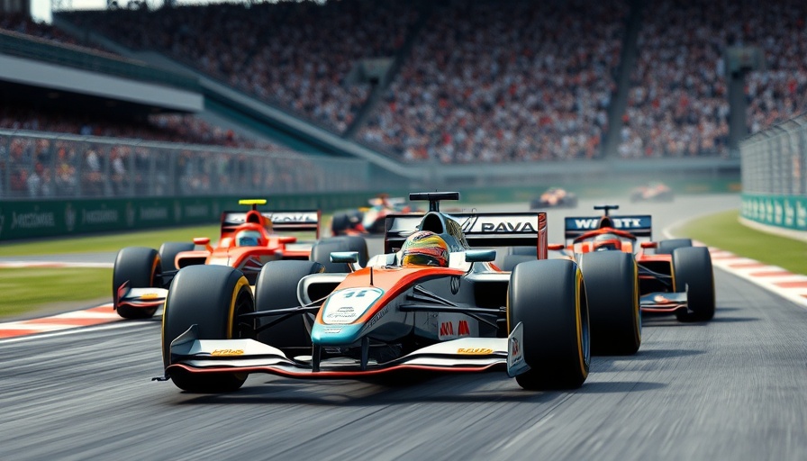Intense Formula 1 race featuring McLaren and Red Bull cars on track.