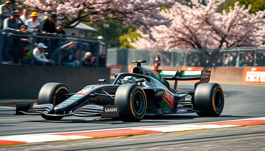 F1 car on track with cherry blossoms, highlighting 'Tyre Strategy in F1'.