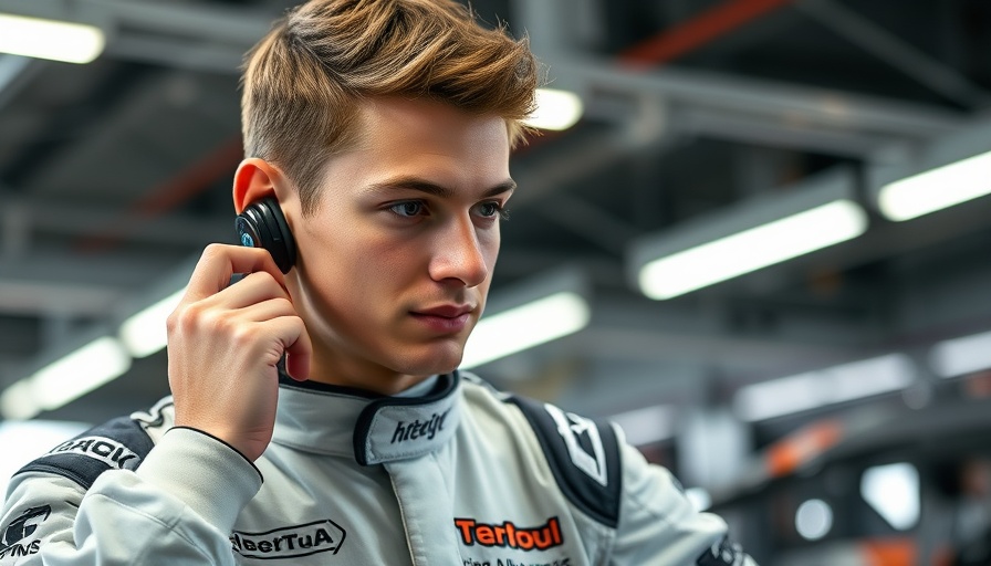 Ryō Hirakawa in race gear adjusting earbuds, Haas F1 context.