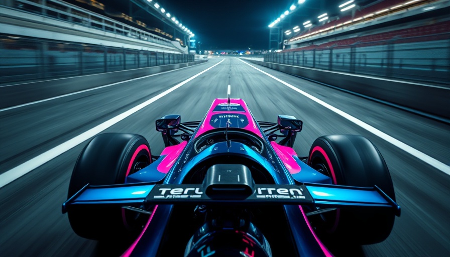Formula 1 car on track in vibrant colors during qualifying lap.