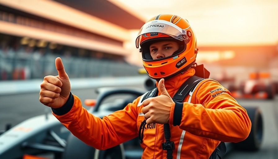 Formula 1 driver gives thumbs up on track after race victory.