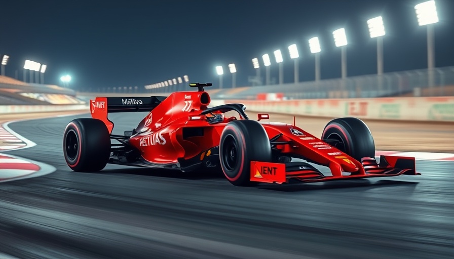 Sleek Formula 1 car on vibrant Bahrain Grand Prix track.