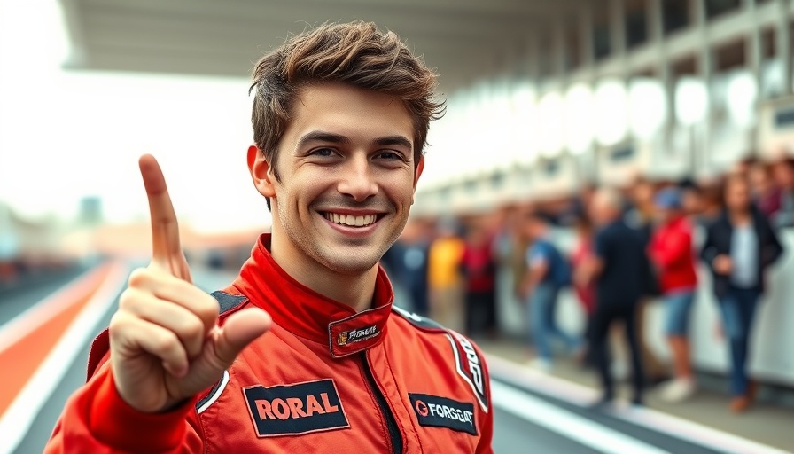 Formula One driver celebrating with a number one gesture.