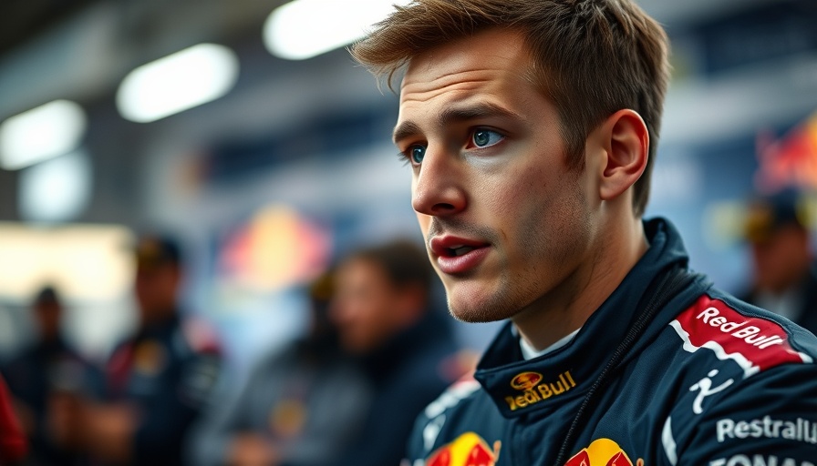 Focused racing driver in Red Bull attire during an interview.
