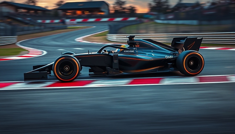 High performance car technology in F1 racing, sleek black car on track.