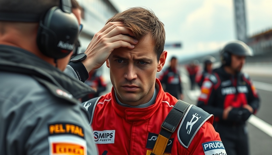 Formula One driver showing frustration at racetrack