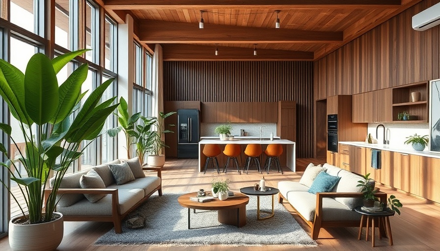 Stylish renovated apartment interior with wooden features and plants.