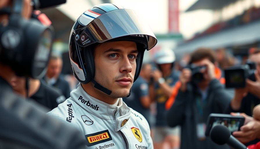 Formula One driver calmly interacting with media in paddock.