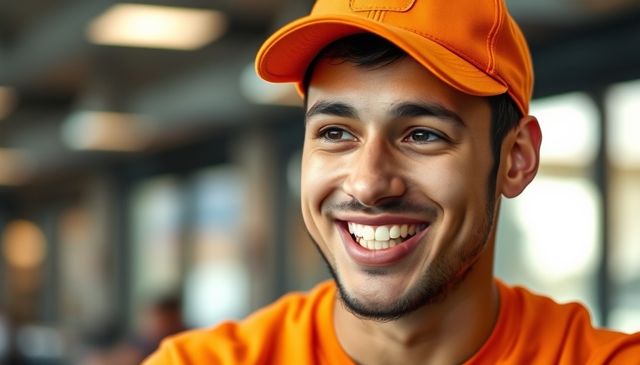 Formula One driver smiling during an interview in an orange cap.