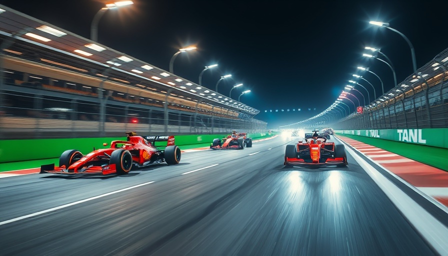 Exciting Formula One racecars speeding on a track.