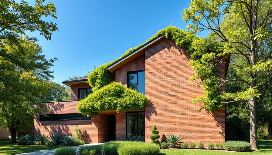Ibsen House architecture with modern brick facade and greenery.