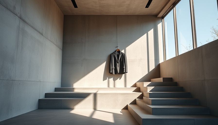 Minimalist interior with concrete and glass, facade pattern H tower.