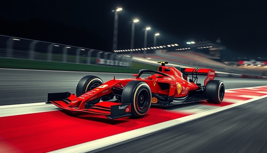 Ferrari F1 car speeding at night, highlighting current struggles