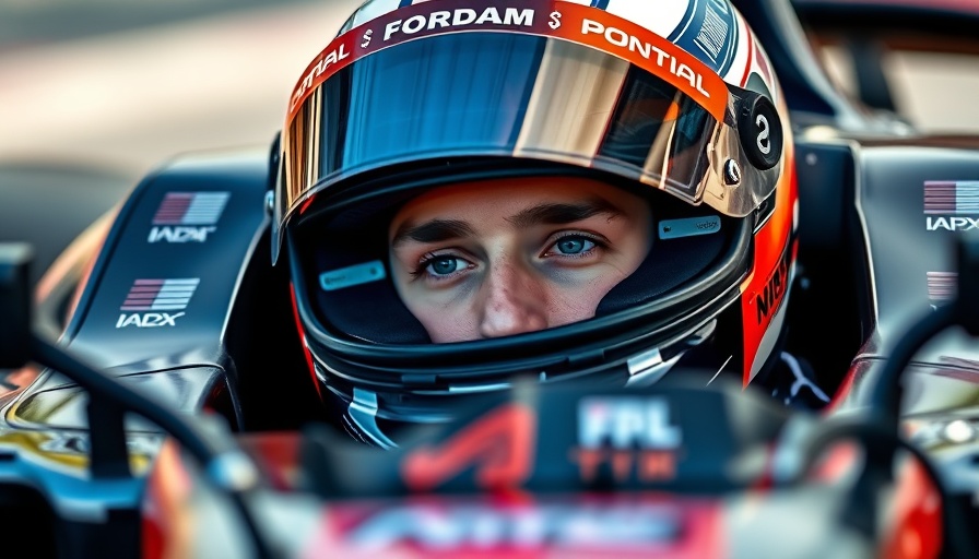Focused Formula One driver preparing in car cockpit.