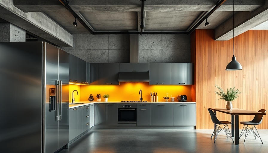 Modern kitchen in renovated 1960s apartment with industrial design.