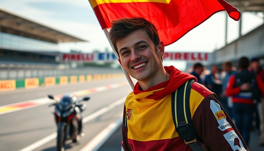 Fan with Spanish flag at Madrid GP Circuit Layout, vibrant scene