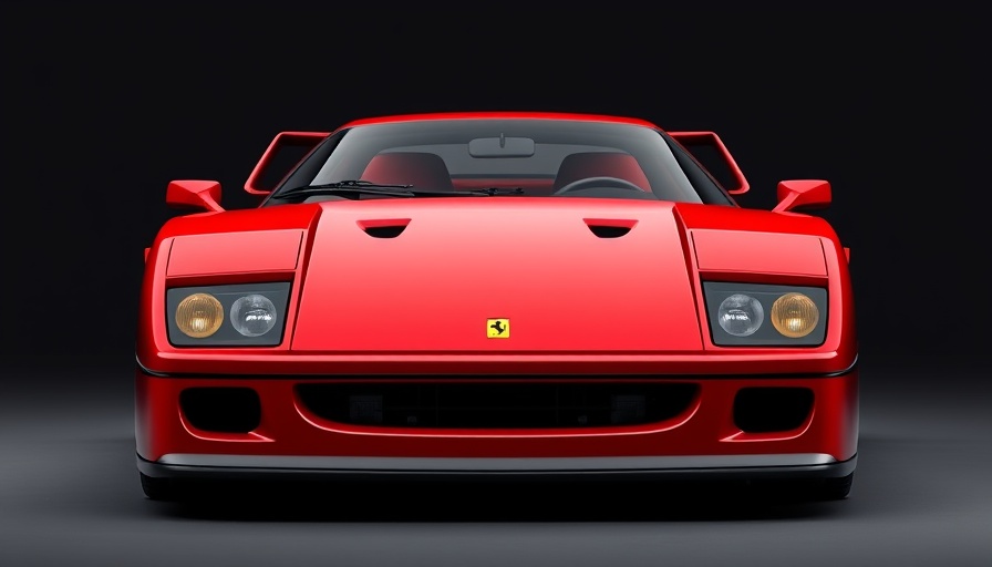 Ferrari F40 modern supercar design, bold front view in dark studio.