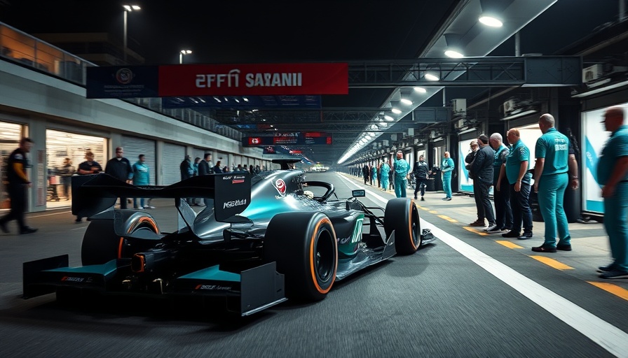 In-season development improvements in F1 during a nighttime race pit stop.