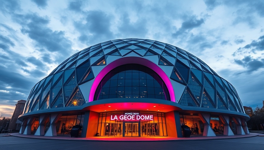 La Géode Cinema renovation with vibrant illuminated entrance