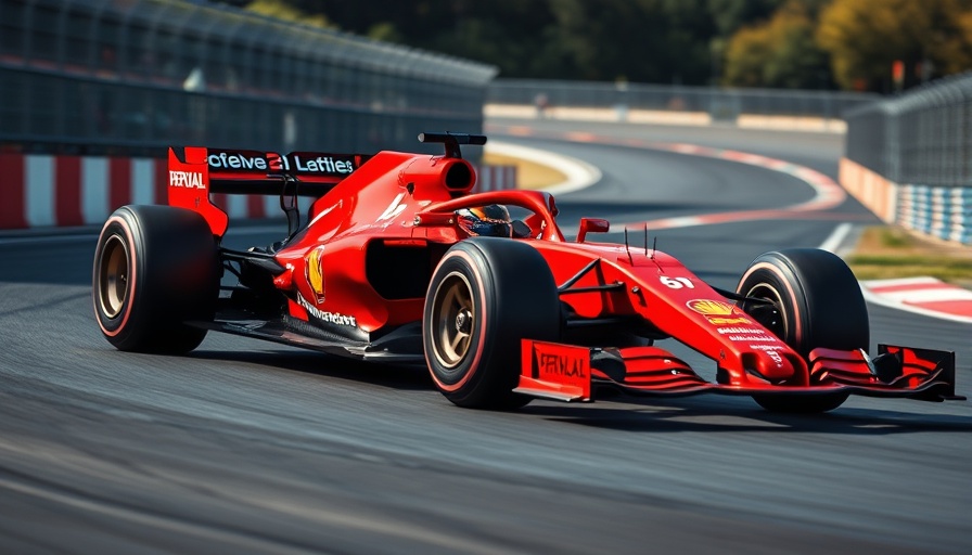 Fast red Formula 1 car racing on track, illustrating fastest F1 pit stop 2025.