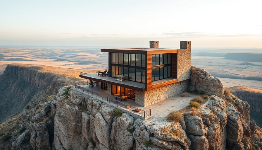 Modern HRMTZ House architecture on cliffside with large windows.