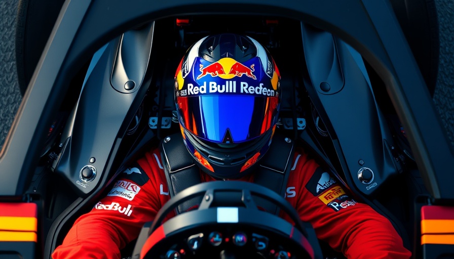 Max Verstappen in Red Bull car at Miami Grand Prix, top view.