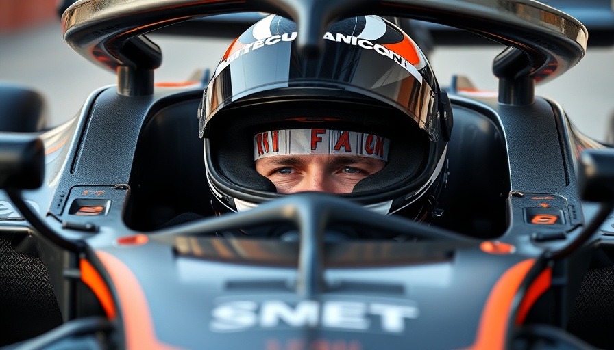 Formula One Grand Prix driver in cockpit close-up.