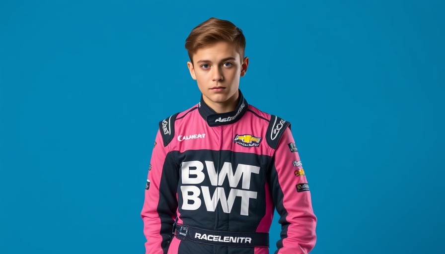 Race car driver in BWT suit, Alpine decision news, blue backdrop.