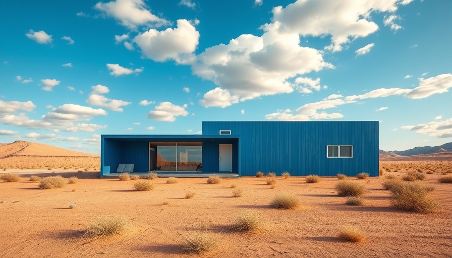 Casa Azzurra Architecture with blue design in desert landscape.