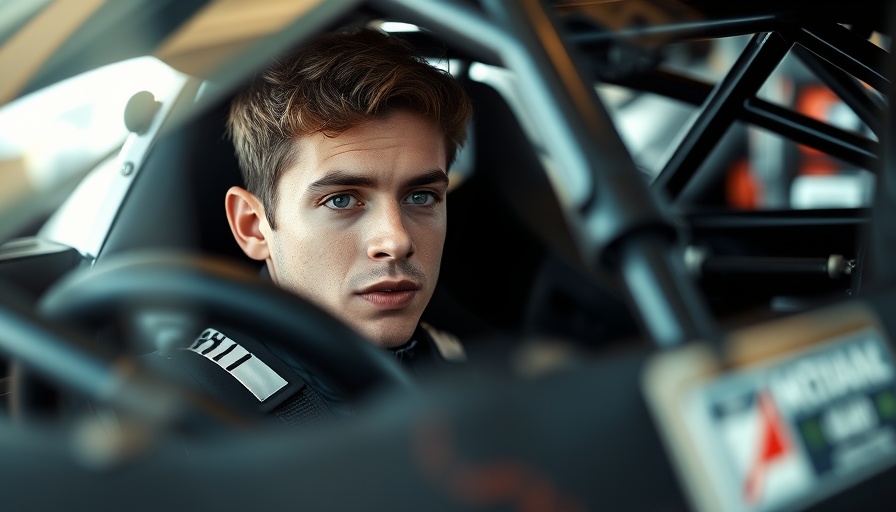Young driver focused in race car at wet-tyre test Silverstone.