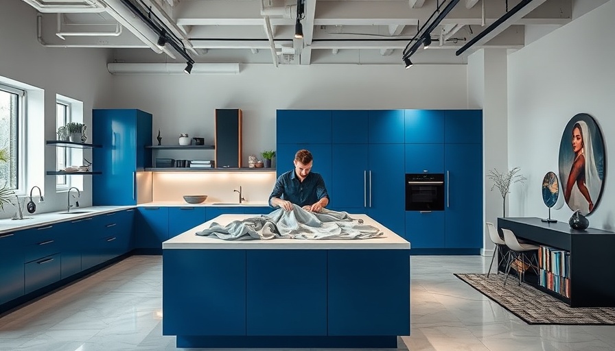 Modern interior design showcase with young designer in studio.