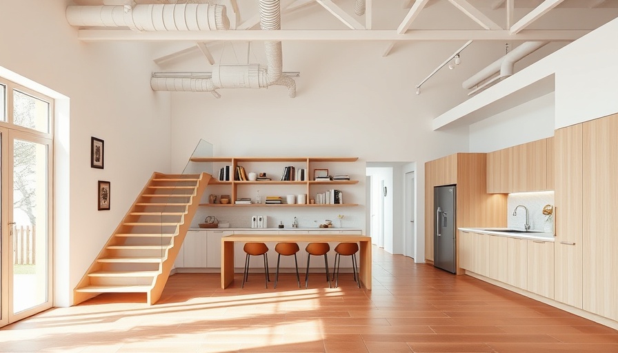 Minimalist kitchen interior showcasing modern stairwell and open shelving in Joan Maragall House renovation.