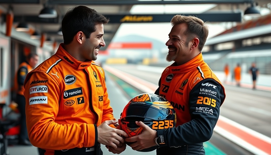 McLaren 2025 season drivers chatting in pit area