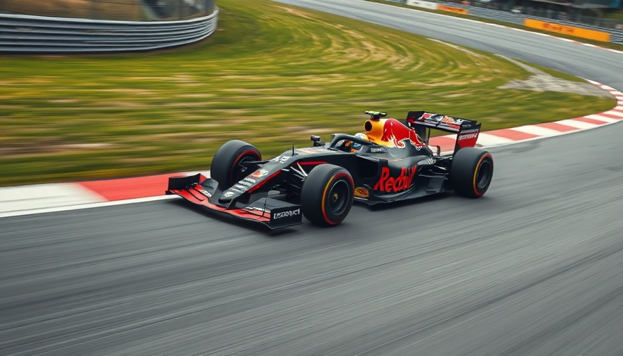 Max Verstappen at Emilia Romagna Grand Prix, Red Bull Racing car zooms around track.
