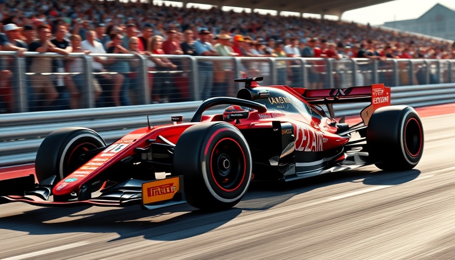 Formula 1 car on track amid crowd, showcasing speed and precision.