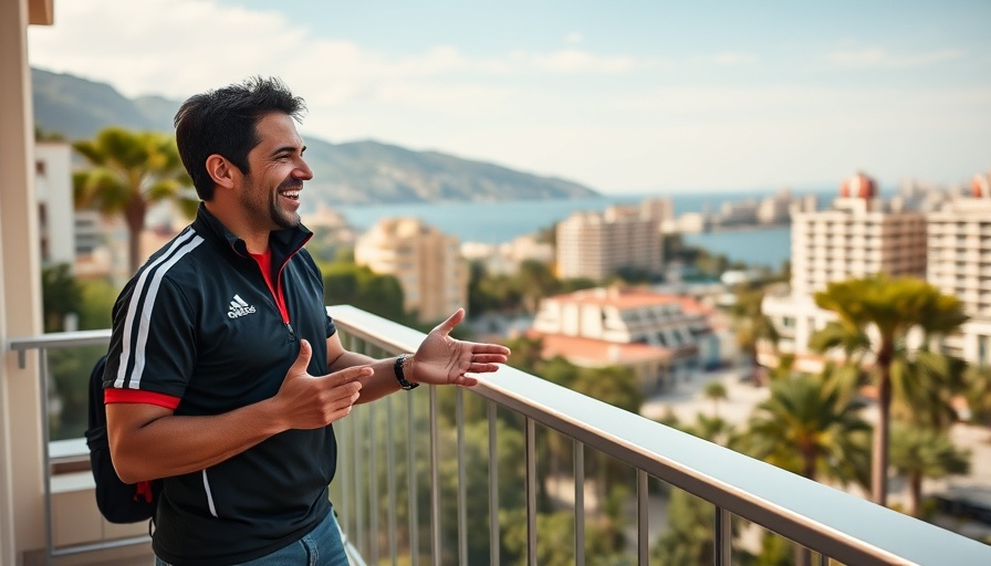 Excited man in sports gear at Monaco Grand Prix event.