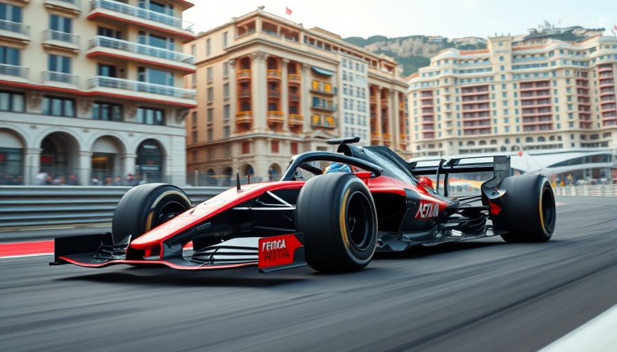 Monaco Grand Prix qualifying performance with racing car and city backdrop.