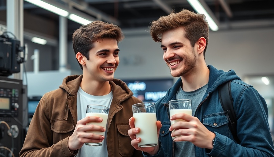 Young men discussing milk preference at the Indy 500.