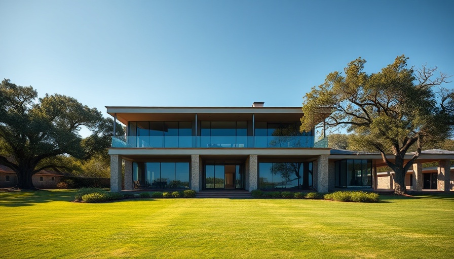 Casa Calma architecture: modern house with large windows and stone facade.