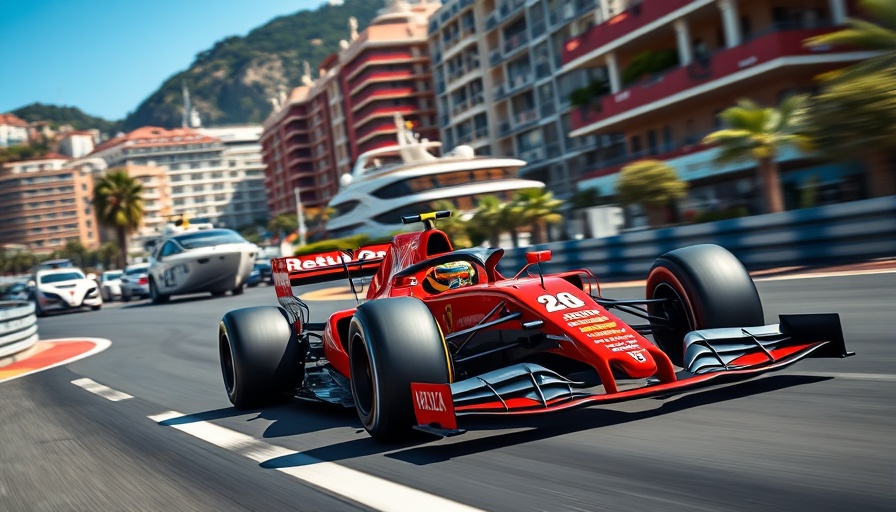 Formula 1 car at Monaco Grand Prix with vibrant motion.